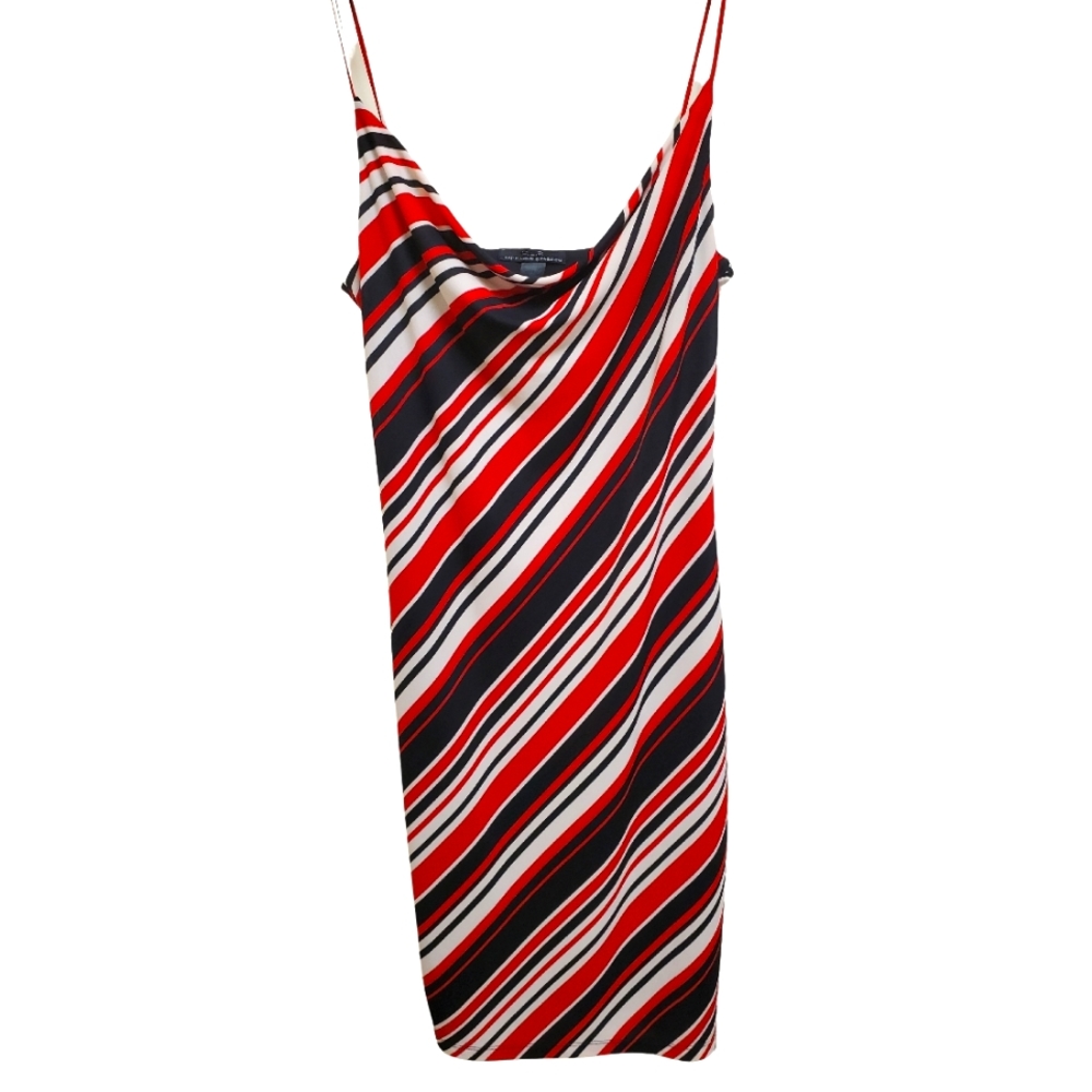 **FAITH,LOVE & PASSION-Red/White/Black Diagonal Striped, Cowl Neck Dress. Size L